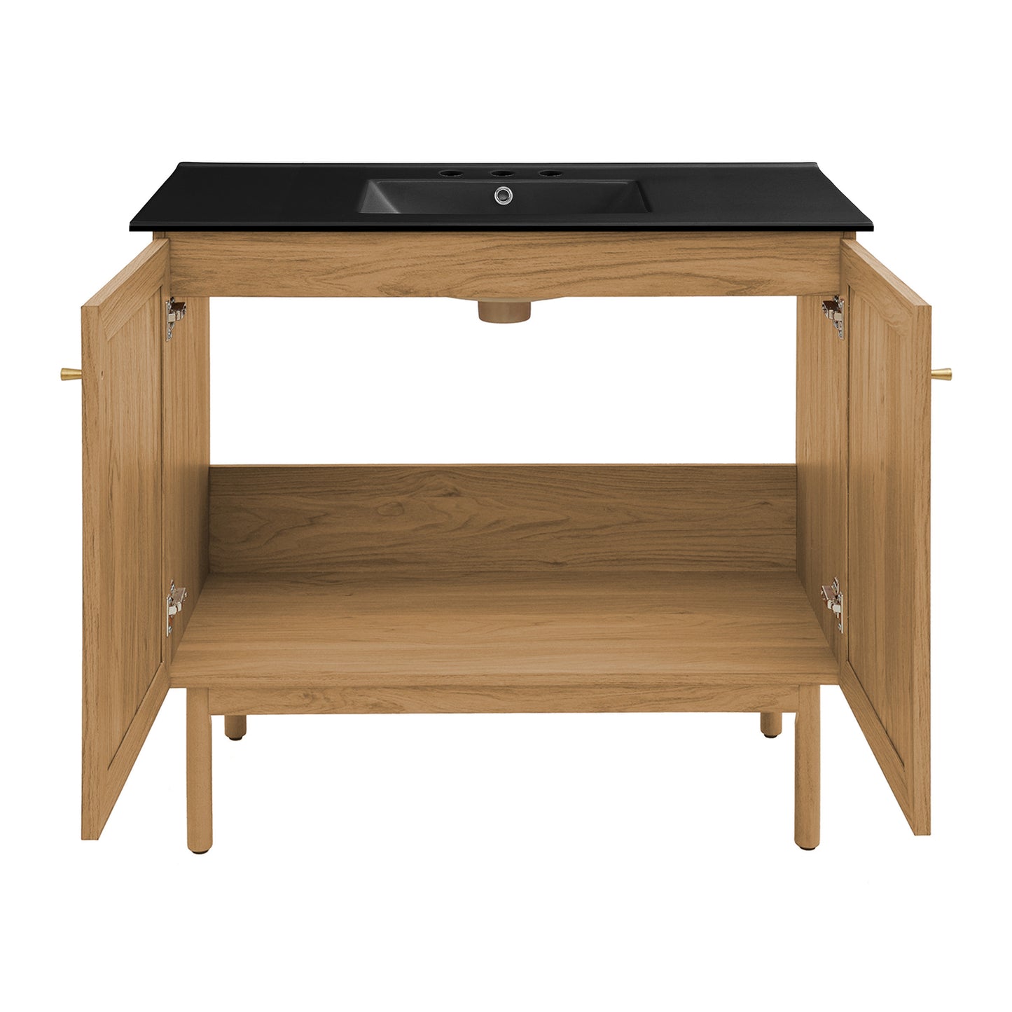 Swiss Madison, Classe 36" Freestanding Bathroom Vanity in Golden Oak with Black 3-Hole Widespread Sink Top