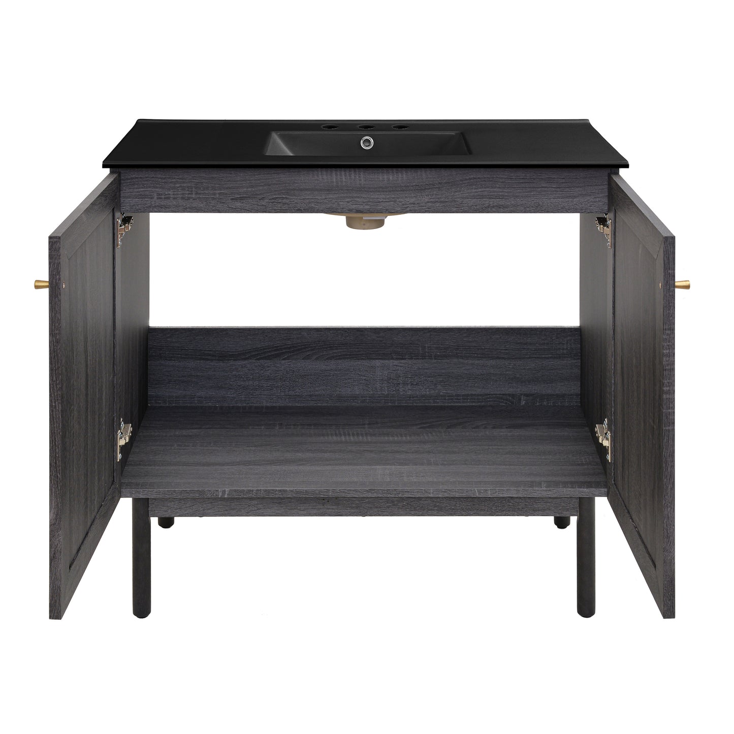 Swiss Madison, Classe 36" Freestanding Bathroom Vanity in Black Oak with Black 3-Hole Widespread Sink Top