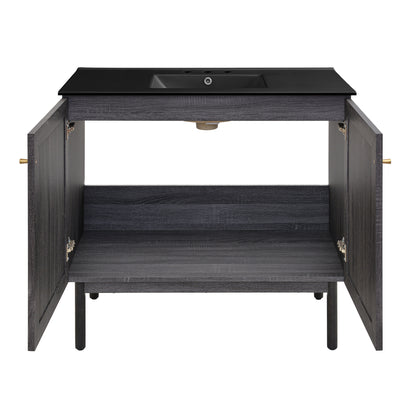 Swiss Madison, Classe 36" Freestanding Bathroom Vanity in Black Oak with Black 3-Hole Widespread Sink Top