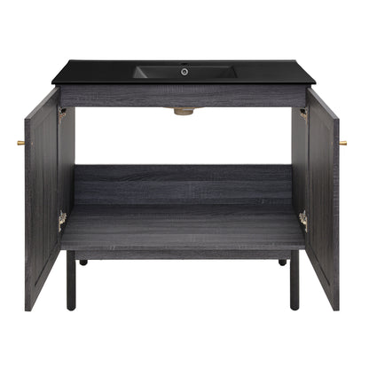 Swiss Madison, Classe 36" Freestanding Bathroom Vanity in Black Oak with Black Sink Top