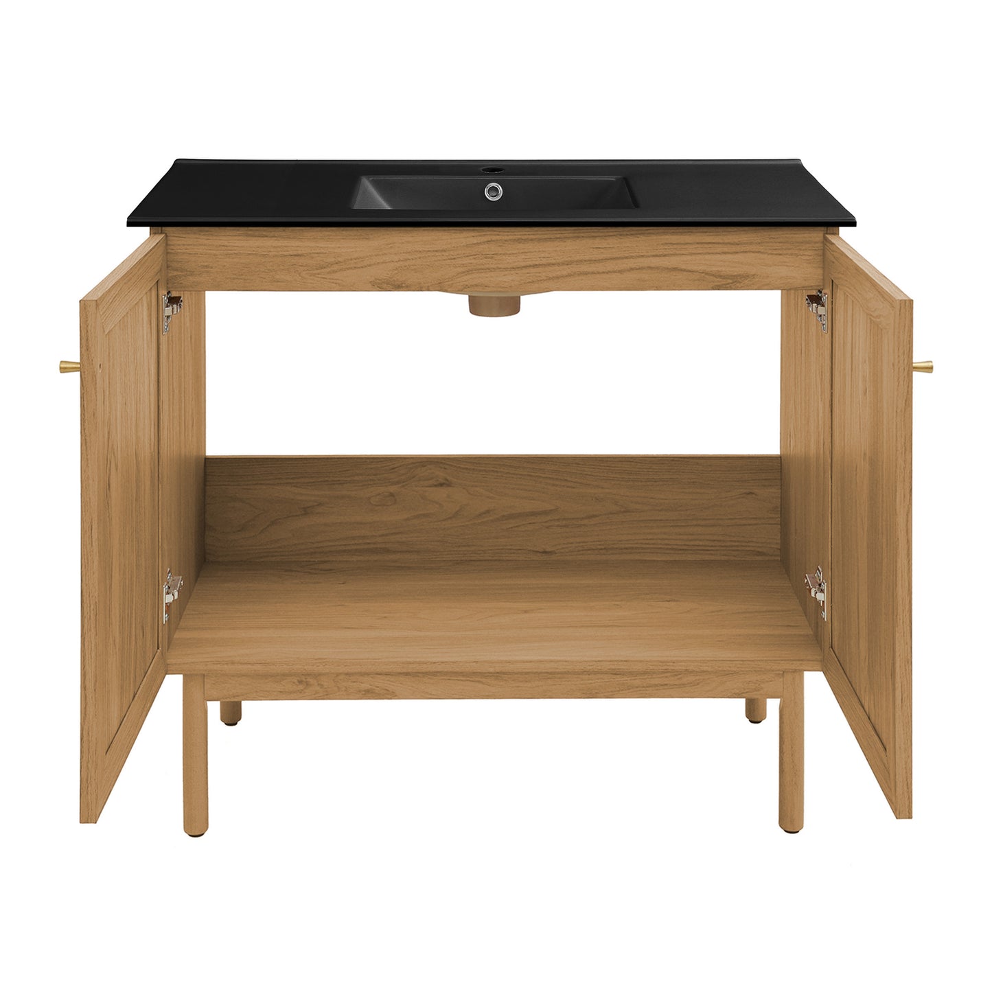 Swiss Madison, Classe 36" Freestanding Bathroom Vanity in Golden Oak with Black Sink Top