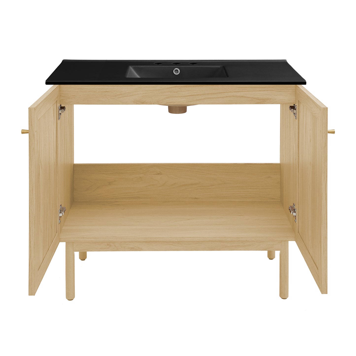 Swiss Madison, Classe 36" Freestanding Bathroom Vanity in Natural Oak with Black 3-Hole Widespread Sink Top