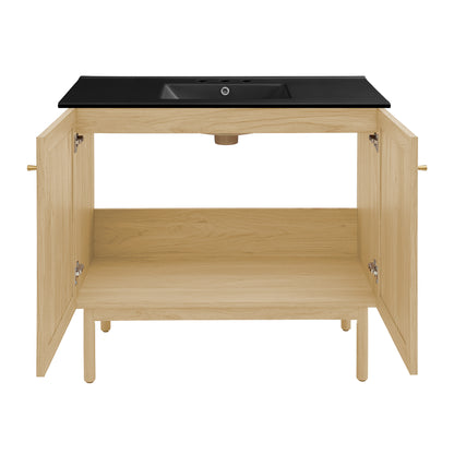 Swiss Madison, Classe 36" Freestanding Bathroom Vanity in Natural Oak with Black 3-Hole Widespread Sink Top