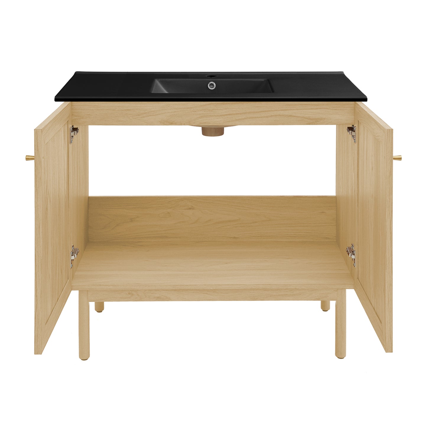 Swiss Madison, Classe 36" Freestanding Bathroom Vanity in Natural Oak with Black Sink Top
