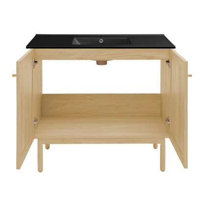 Swiss Madison, Classe 36" Freestanding Bathroom Vanity in Natural Oak with Black Sink Top