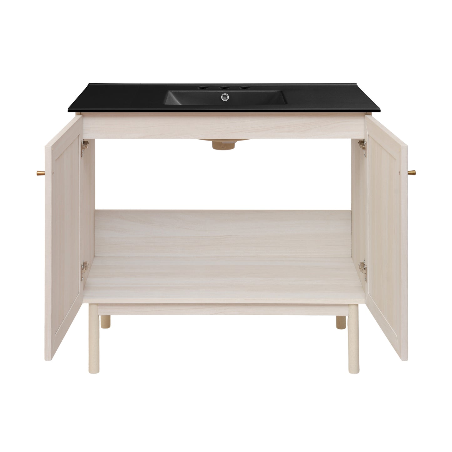 Swiss Madison, Classe 36" Freestanding Bathroom Vanity in White Oak with Black 3-Hole Widespread Sink Top