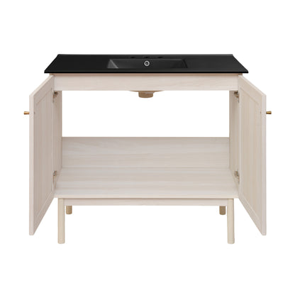 Swiss Madison, Classe 36" Freestanding Bathroom Vanity in White Oak with Black 3-Hole Widespread Sink Top