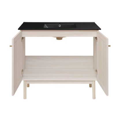 Swiss Madison, Classe 36" Freestanding Bathroom Vanity in White Oak with Black Sink Top
