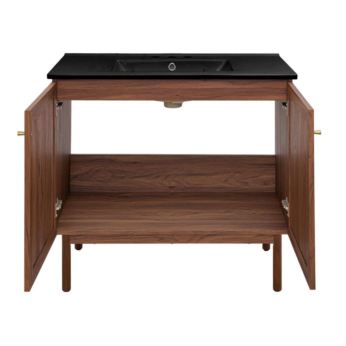 Swiss Madison, Classe 36" Freestanding Bathroom Vanity in Brown Oak with Black 3-Hole Widespread Sink Top