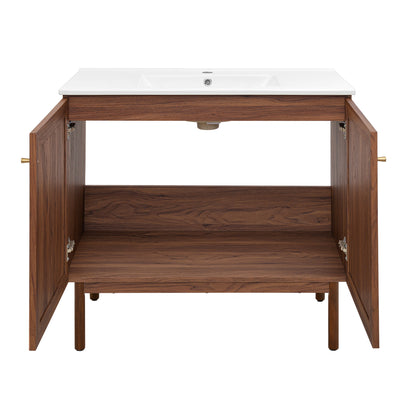 Swiss Madison, Classe 36" Freestanding Bathroom Vanity in Brown Oak with Sink Top