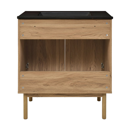 Swiss Madison, Classe 30" Freestanding Bathroom Vanity in Golden Oak with Black 3-Hole Widespread Sink Top