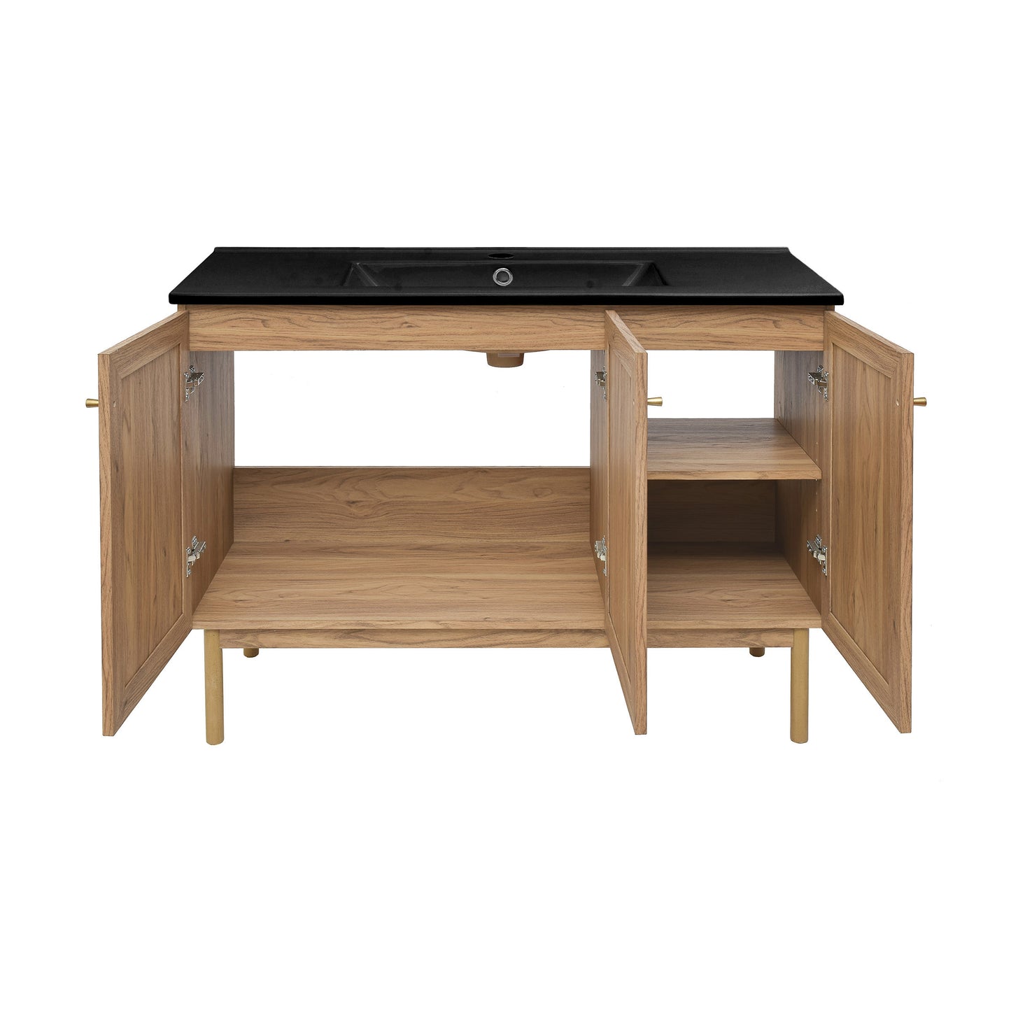 Swiss Madison, Classe 48" Freestanding Bathroom Vanity in Golden Oak with Black Sink Top