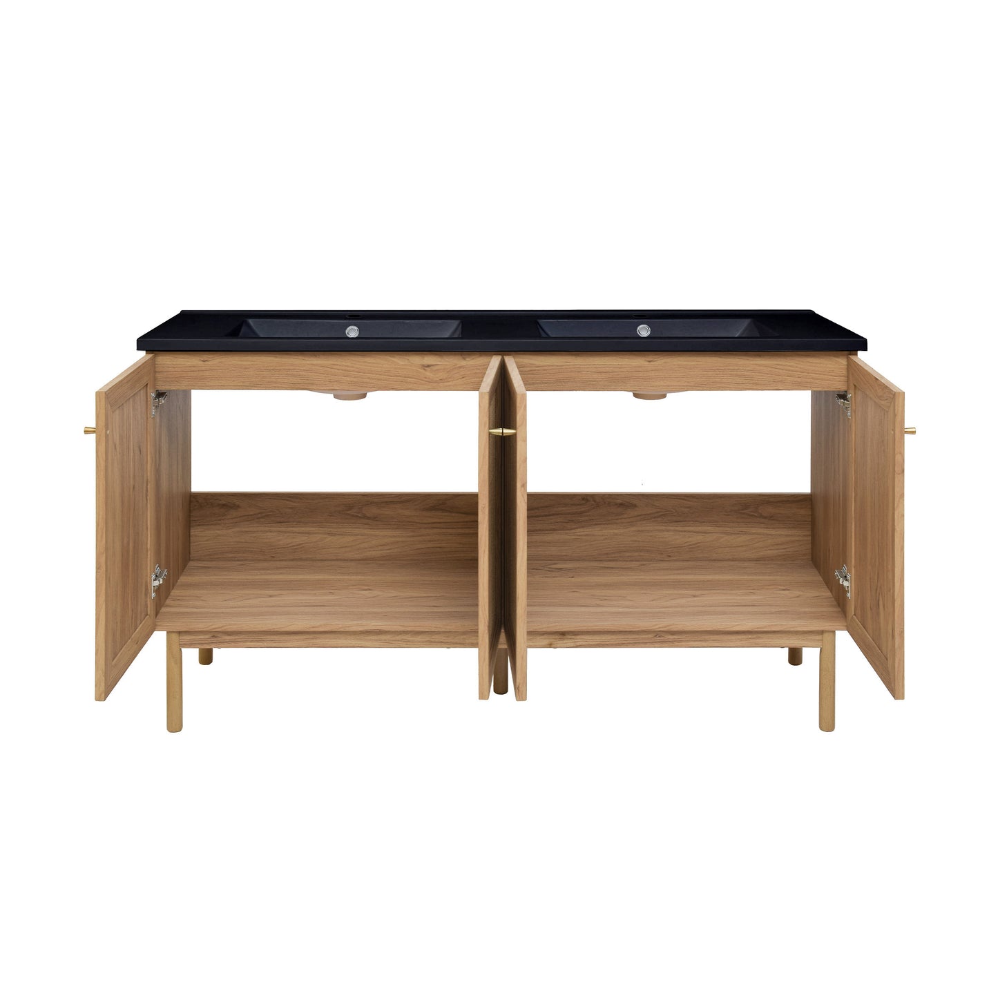 Swiss Madison, Classe 60" Freestanding Bathroom Vanity in Golden Oak with Black Double Basin Sink Top