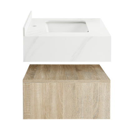 Swiss Madison, Avancer 24" Wall-Mounted Bathroom Vanity in Weathered Oak with Sink Top