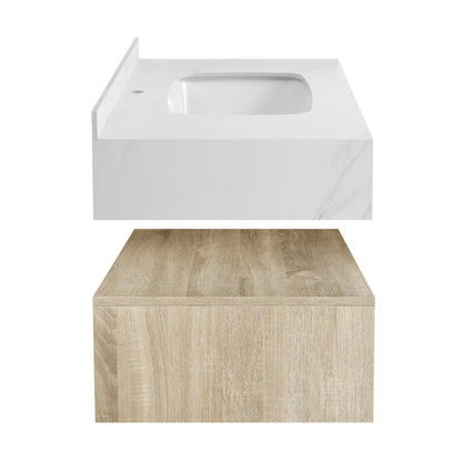 Swiss Madison, Avancer 36" Wall-Mounted Bathroom Vanity in Weathered Oak with Sink Top