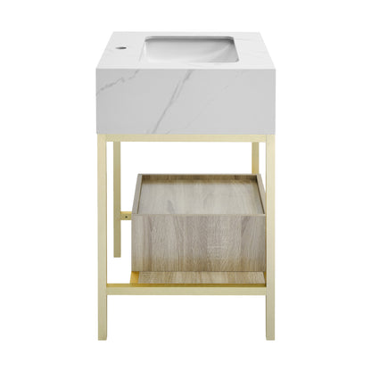 Swiss Madison, Beau 24" Open Shelf Natural Oak Frame Freestanding Bathroom Vanity with Sink Top