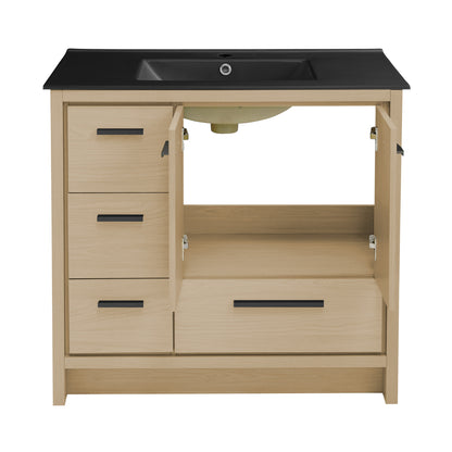 Swiss Madison, Virage 36 in. Brown Oak Bathroom Vanity With Black Ceramic Sink Top