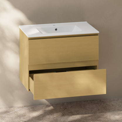 Swiss Madison, Liberte 30" Wall-Mounted Bathroom Vanity in Natural Oak with Sink Top
