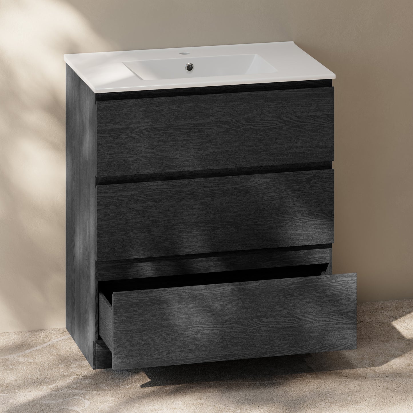 Swiss Madison, Liberte 30" Freestanding Bathroom Vanity in Black Oak with Sink Top