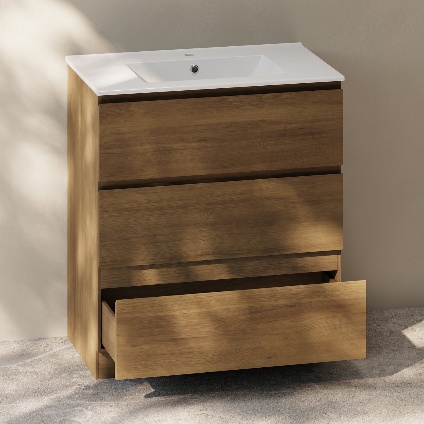 Swiss Madison, Liberte 30" Freestanding Bathroom Vanity in Brown Oak with Sink Top