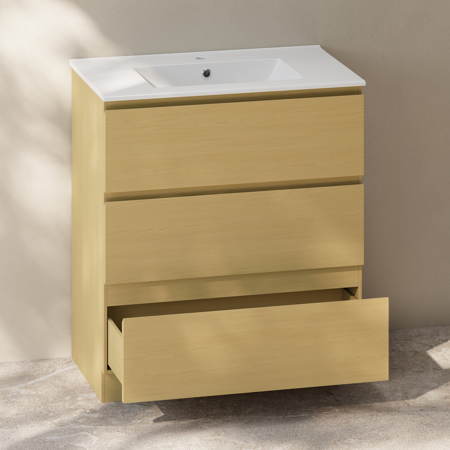 Swiss Madison, Liberte 30" Freestanding Bathroom Vanity in Natural Oak with Sink Top
