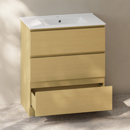 Swiss Madison, Liberte 30" Freestanding Bathroom Vanity in Natural Oak with Sink Top