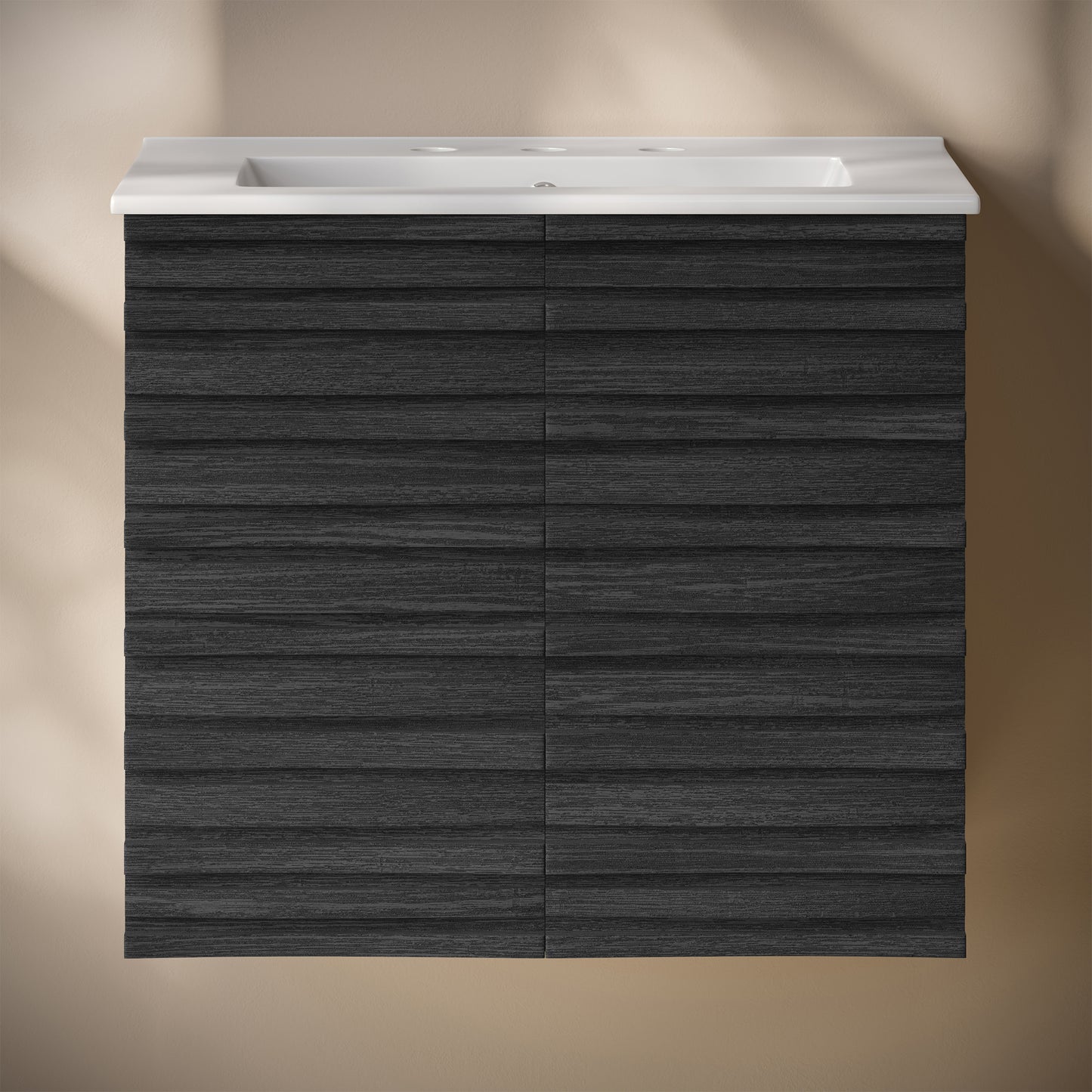 Swiss Madison, Cascade 24" Wall-Mounted Bathroom Vanity in Black Oak with 3-Hole Widespread Sink Top