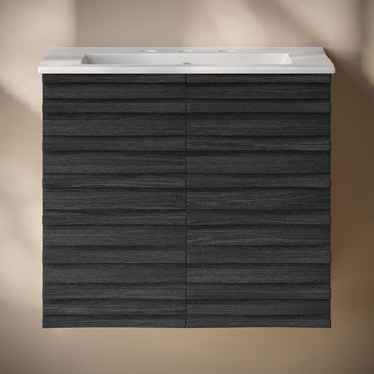 Swiss Madison, Cascade 24" Wall-Mounted Bathroom Vanity in Black Oak with 3-Hole Widespread Sink Top