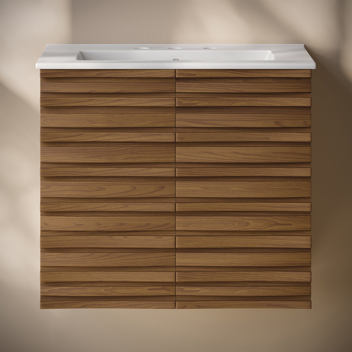 Swiss Madison, Cascade 24" Wall-Mounted Bathroom Vanity in Brown Oak with 3-Hole Widespread Sink Top