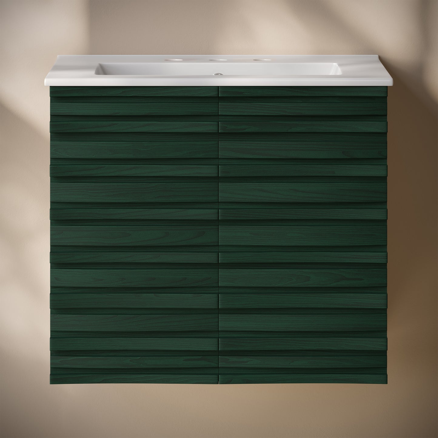 Swiss Madison, Cascade 24" Wall-Mounted Bathroom Vanity in Green Oak with 3-Hole Widespread Sink Top