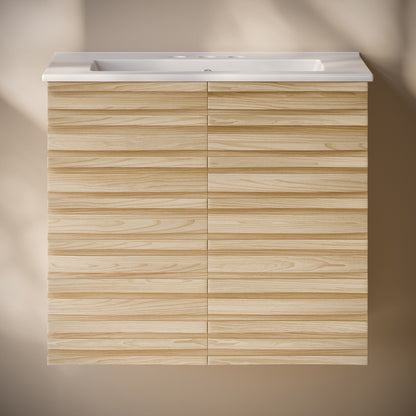 Swiss Madison, Cascade 24" Wall-Mounted Bathroom Vanity in Natural Oak with 3-Hole Centerset Sink Top