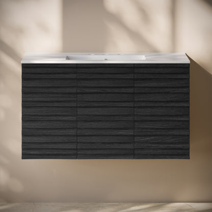 Swiss Madison, Cascade 36" Wall-Mounted Bathroom Vanity in Black Oak with 3-Hole Widespread Sink Top