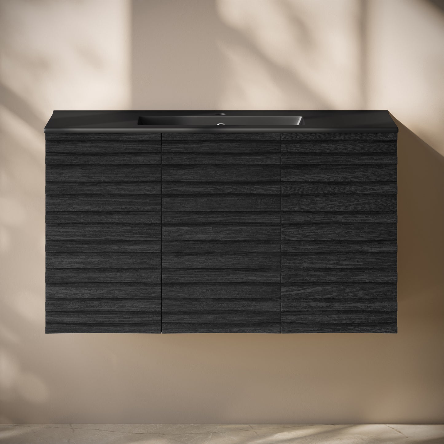 Swiss Madison, Cascade 36" Wall-Mounted Bathroom Vanity in Black Oak with Black Sink Top