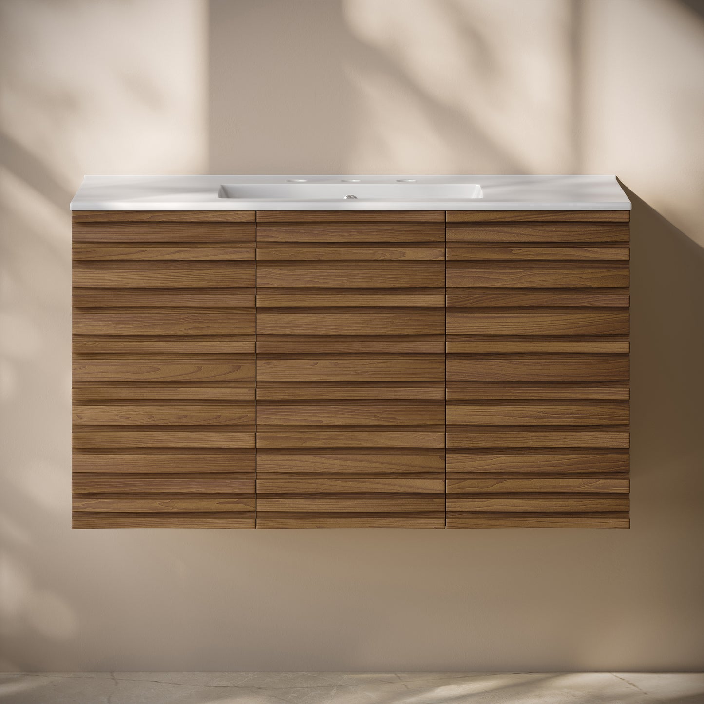 Swiss Madison, Cascade 36" Wall-Mounted Bathroom Vanity in Brown Oak with 3-Hole Widespread Sink Top