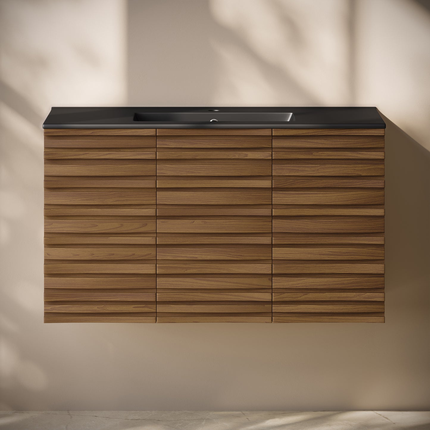 Swiss Madison, Cascade 36" Wall-Mounted Bathroom Vanity in Brown Oak with Black Sink Top