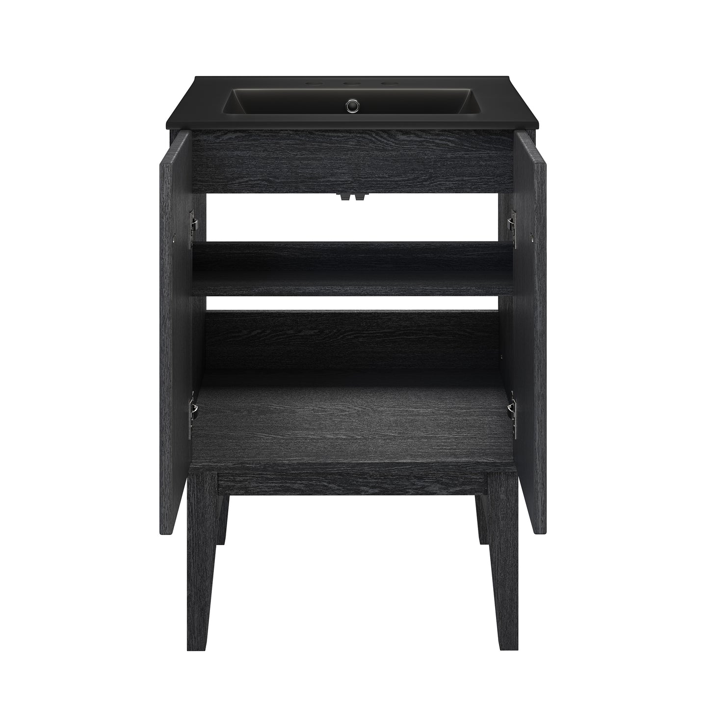 Swiss Madison, Bosse 24" Freestanding Bathroom Vanity in Black Oak with Black 3-Hole Centerset Sink Top