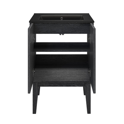 Swiss Madison, Bosse 24" Freestanding Bathroom Vanity in Black Oak with Black 3-Hole Centerset Sink Top