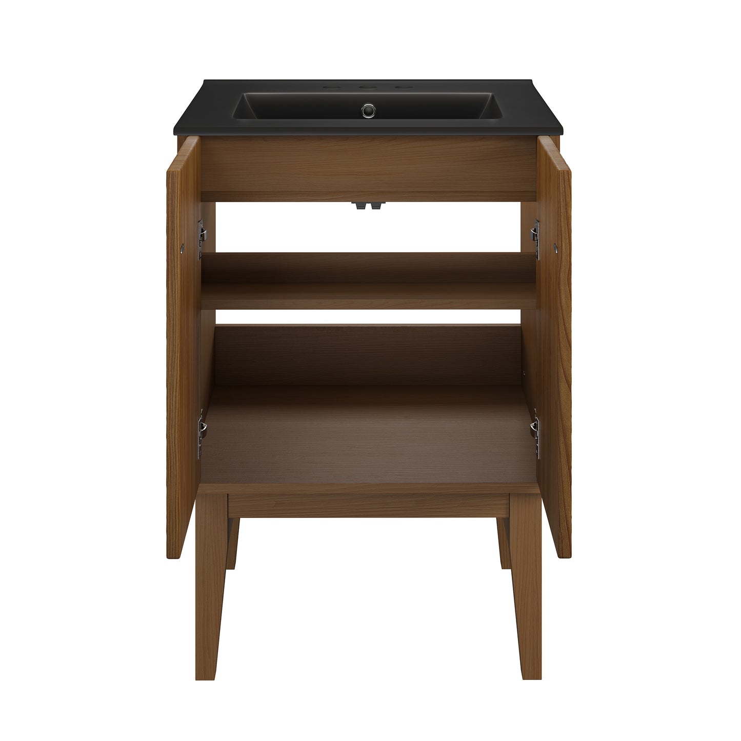 Swiss Madison, Bosse 24" Freestanding Bathroom Vanity in Brown Oak with Black 3-Hole Centerset Sink Top
