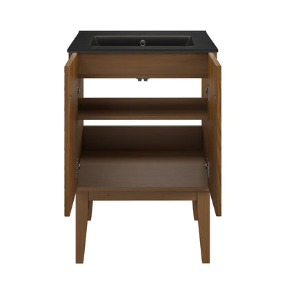 Swiss Madison, Bosse 24" Freestanding Bathroom Vanity in Brown Oak with Black Sink Top