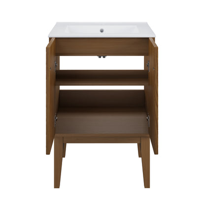 Swiss Madison, Bosse 24" Freestanding Bathroom Vanity in Brown Oak with Sink Top