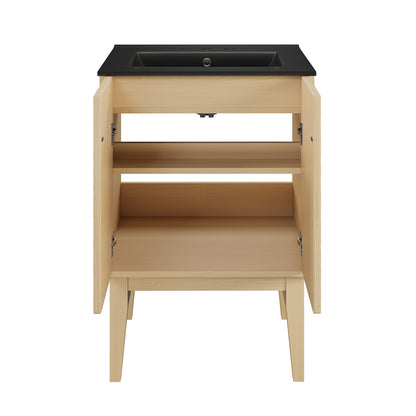 Swiss Madison, Bosse 24" Freestanding Bathroom Vanity in Natural Oak with Black 3-Hole Centerset Sink Top