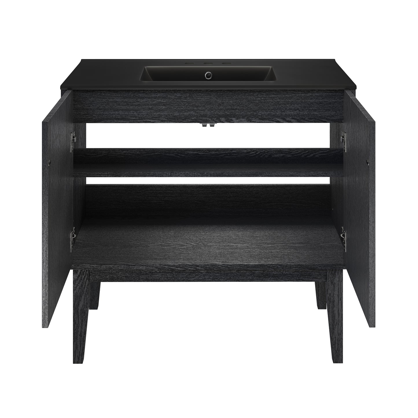 Swiss Madison, Bosse 36" Freestanding Bathroom Vanity in Black Oak with Black 3-Hole Widespread Sink Top