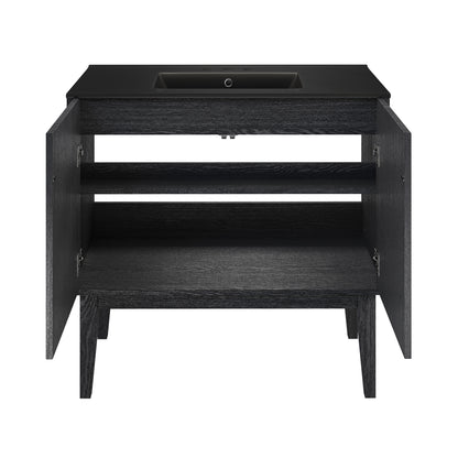 Swiss Madison, Bosse 36" Freestanding Bathroom Vanity in Black Oak with Black 3-Hole Widespread Sink Top