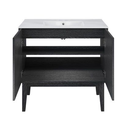 Swiss Madison, Bosse 36" Freestanding Bathroom Vanity in Black Oak with 3-Hole Widespread Sink Top