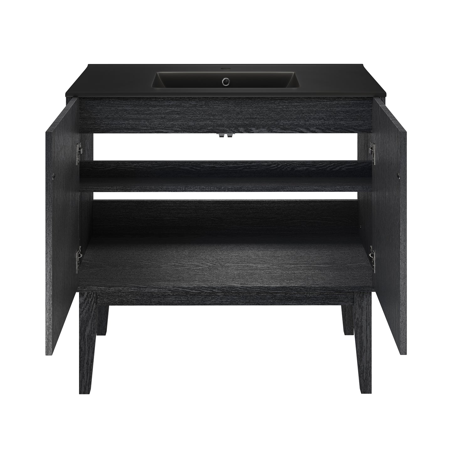 Swiss Madison, Bosse 36" Freestanding Bathroom Vanity in Black Oak with Black Sink Top