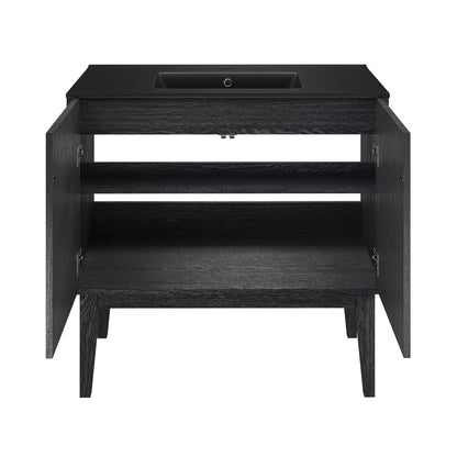 Swiss Madison, Bosse 36" Freestanding Bathroom Vanity in Black Oak with Black Sink Top
