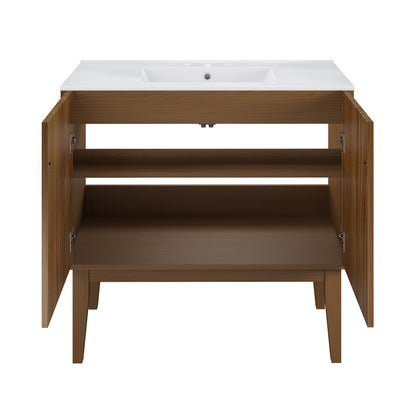 Swiss Madison, Bosse 36" Freestanding Bathroom Vanity in Brown Oak with 3-Hole Widespread Sink Top