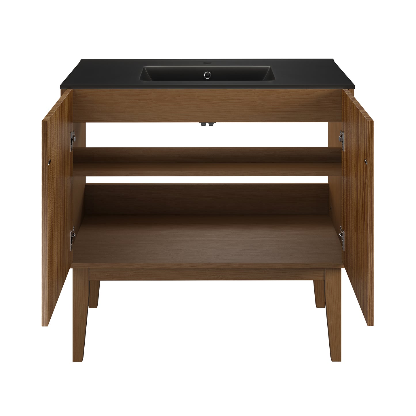 Swiss Madison, Bosse 36" Freestanding Bathroom Vanity in Brown Oak with Black Sink Top