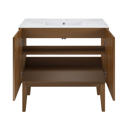 Swiss Madison, Bosse 36" Freestanding Bathroom Vanity in Brown Oak with Sink Top