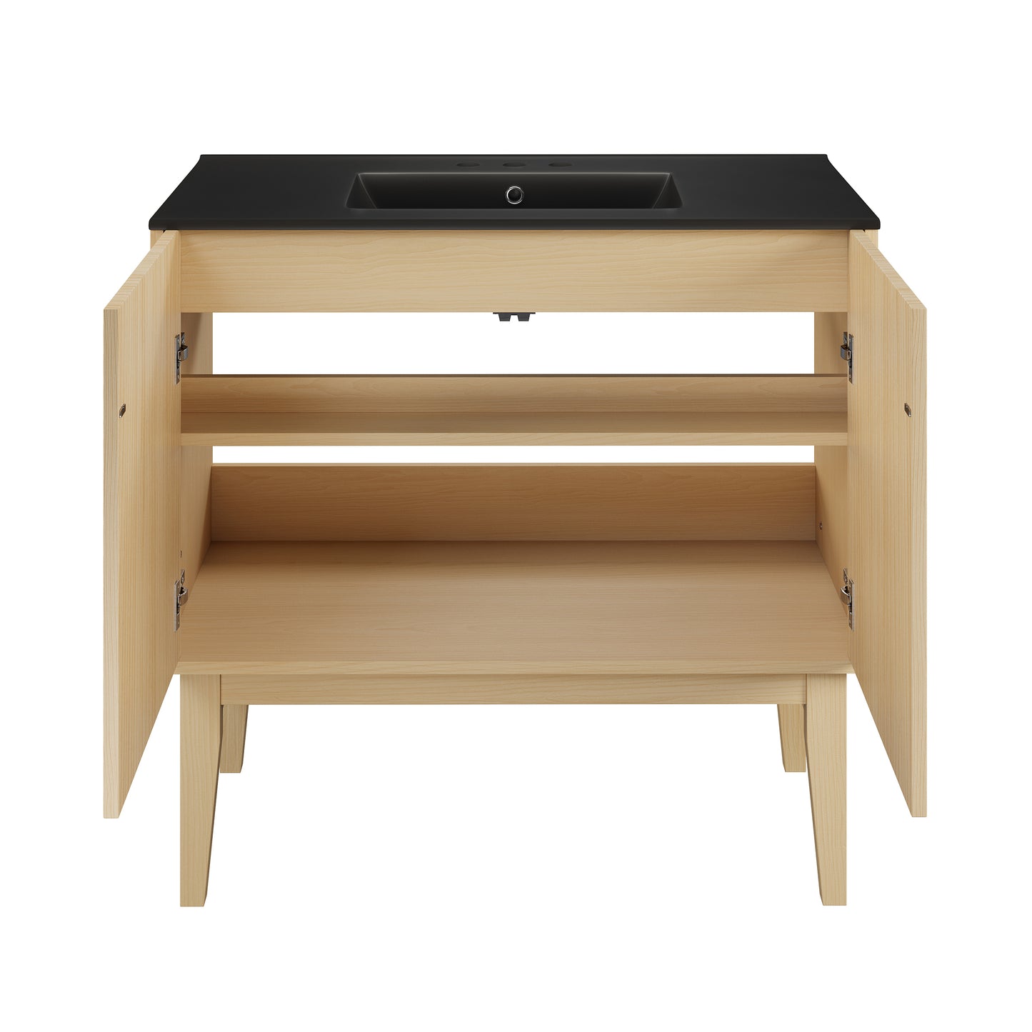 Swiss Madison, Bosse 36" Freestanding Bathroom Vanity in Natural Oak with Black 3-Hole Widespread Sink Top